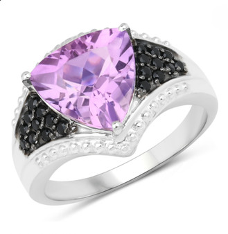 amethyst and black spinel ring in rhodium over sterling silver