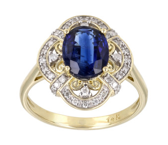 front view of kyanite and diamond ring 14k yellow gold