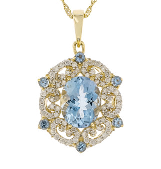 aquamarine and diamond pendant necklace in 14k yellow gold