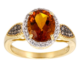front view of madeira citrine brown diamond and white zircon ring in 18k yellow gold over sterling silver