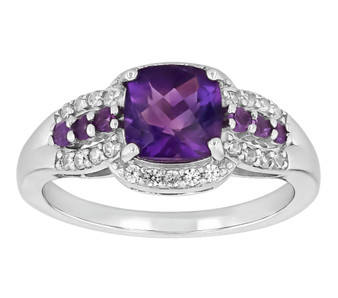 amethyst and zircon ring in rhodium over sterling silver