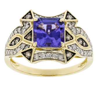 tanzanite brown and white diamond ring in 14k yellow gold