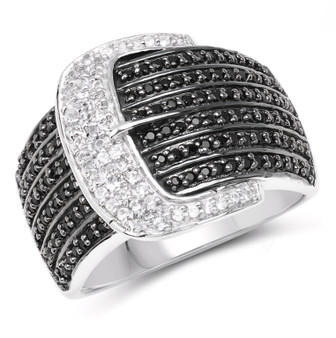 black spinel and white topaz cluster buckle ring in rhodium over sterling silver