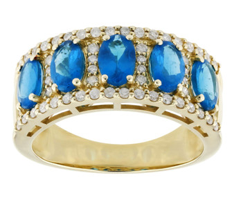 neon blue apatite and diamond band ring in 14k yellow gold front