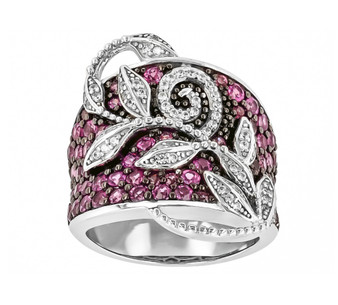 rhodolite garnet and zircon cluster ring in rhodium over sterling silver