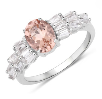 morganite and white topaz ring in rhodium over sterling silver