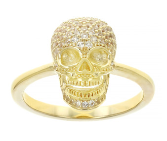 laboratory created white sapphire ring in 18k yellow gold over sterling silver