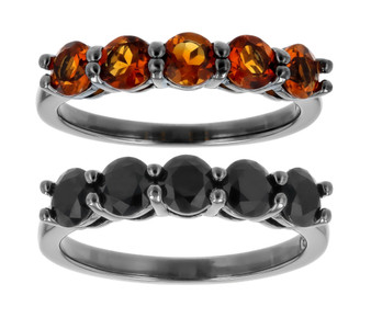madeira citrine and black spinel two ring set in black rhodium over sterling silver