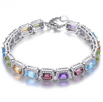 multi gemstone halo adjustable bracelet in rhodium over sterling silver