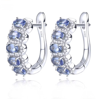 tanzanite and zircon hoop earrings in rhodium over sterling silver
