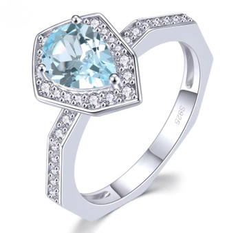 pear sky blue topaz and white zircon halo ring in rhodium over sterling silver