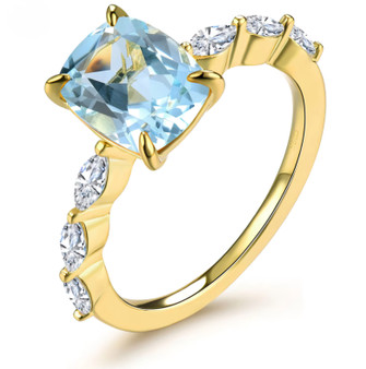 sky blue topaz and white zircon ring in 18k yellow gold over sterling silver