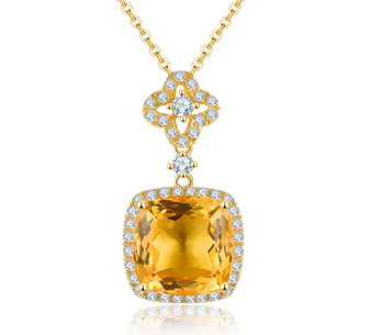 citrine and white zircon pendant necklace in rhodium over sterling silver