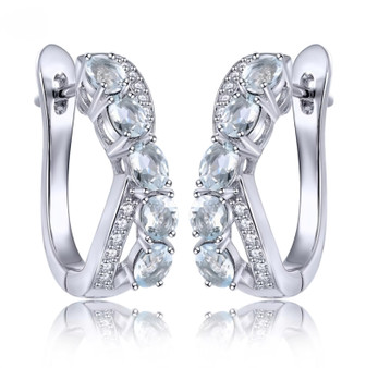 aquamarine and white zircon hoop earrings in rhodium over sterling silver
