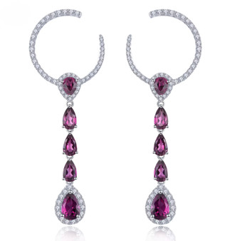 rhodolite garnet and white zircon earrings in rhodium over sterling silver