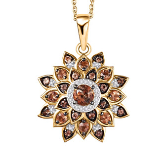 andalusite and moissanite cluster pendant necklace in 18k yellow gold over sterling silver