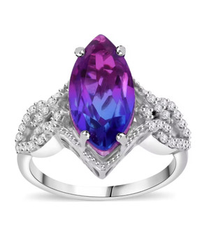 quartz triplet and white zircon ring in rhodium over sterling silver