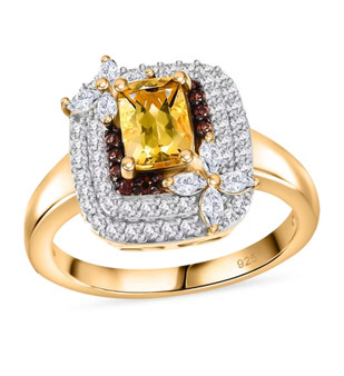 heliodor brown and white zircon butterfly ring in 18k yellow gold over sterling silver