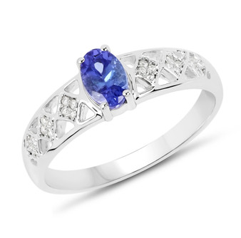 tanzanite and diamond ring in solid 14k white gold