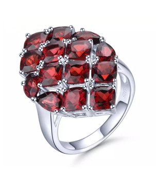 Garnet Cluster Ring in Rhodium over Sterling Silver 9.12ctw