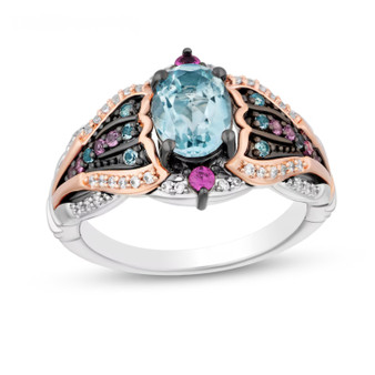 blue topaz pink sapphire and diamond tri-tone sterling silver ring