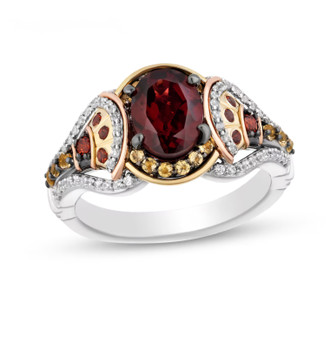 garnet citrine and diamond tri-tone sterling silver ring