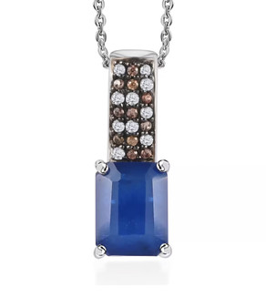 blue spinel brown zircon and white zircon pendant necklace in black and white rhodium over sterling silver