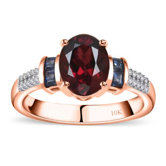 rhodolite sapphire and diamond 10k rose gold ring front