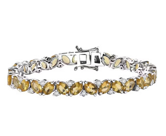 heliodor and moissanite tennis bracelet in rhodium over sterling silver