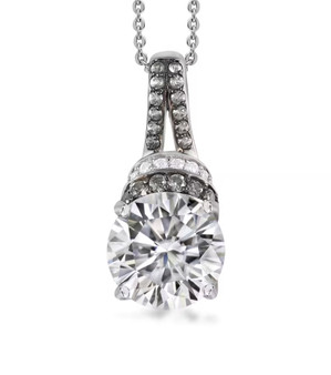 moissanite and green sapphire pendant necklace in rhodium over sterling silver