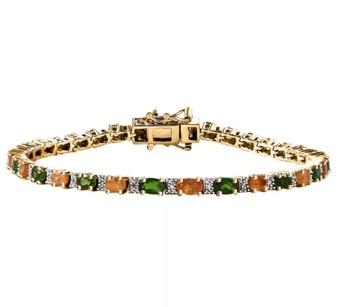 spessartine garnet chrome diopside and moissanite tennis bracelet in 18k yellow gold over sterling silver