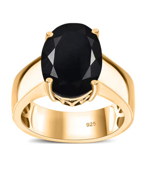 oval black jade solitaire ring in 18k yellow gold over sterling silver