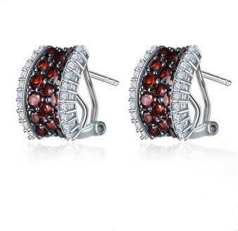 garnet and white zircon earrings in rhodium over sterling silver