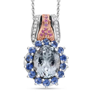 aquamarine multi gemstone pendant necklace in 18k rose gold and rhodium over sterling silver