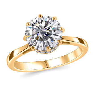 round moissanite solitaire ring in 18k yellow gold over sterling silver