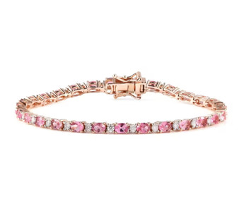 pink tourmaline and moissanite tennis bracelet in 18k rose gold over sterling silver