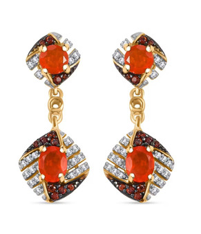 fire opal brown and white zircon earrings in 18k yellow gold over sterling silver