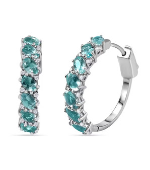 blue apatite and white zircon hoop earrings in rhodium over sterling silver