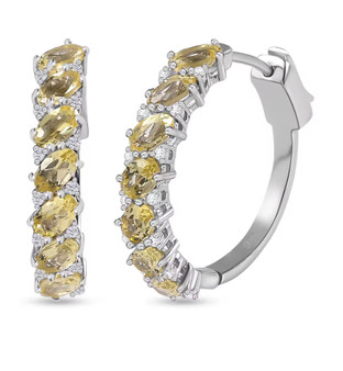 yellow apatite and white zircon hoop earrings in rhodium over sterling silver