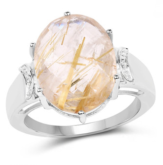 rutilated quartz and white topaz ring in rhodium over sterling silver