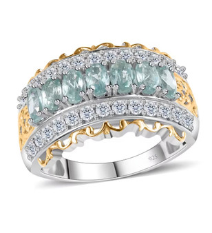 blue kyanite and white zircon ring in 18k yellow gold and rhodium over sterling silver
