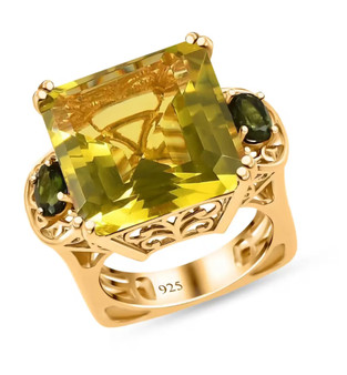 lemon quartz and chrome diopside euro ring in 18k yellow gold over sterling silver front