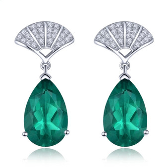 green fluorite and zircon fan drop earrings in rhodium over sterling silver