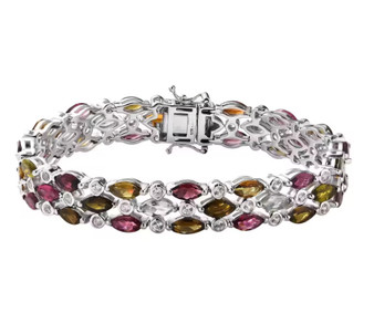 multi color tourmaline and white zircon triple row tennis bracelet in rhodium over sterling silver