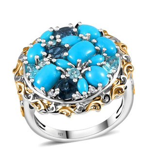 arizona sleeping beauty turquoise multi gemstone ring in 18k yellow gold and rhodium over sterling silver