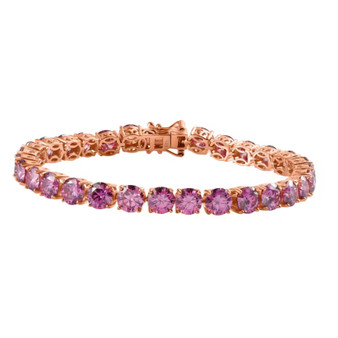 round pink moissanite tennis bracelet in 18k rose gold over sterling silver