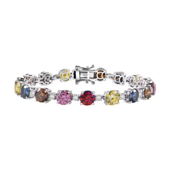multi color moissanite tennis bracelet in rhodium over sterling silver