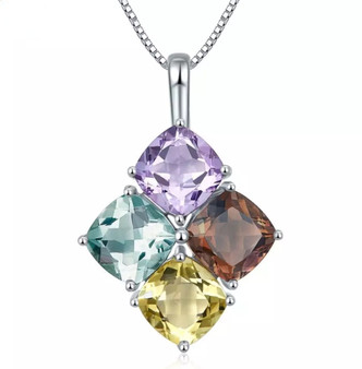 lemon quartz smoky quartz prasiolite and amethyst necklace in rhodium over sterling silver