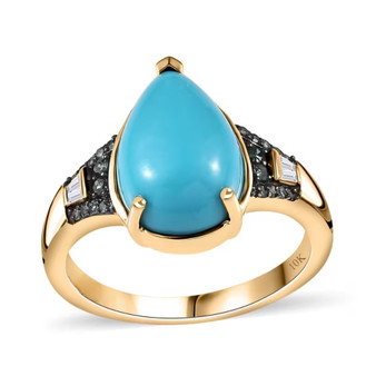 turquoise blue and white diamond ring in 10k yellow gold
