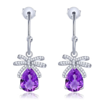 amethyst and citrine or swiss blue topaz with zircon dangle earrings in rhodium over sterling silver